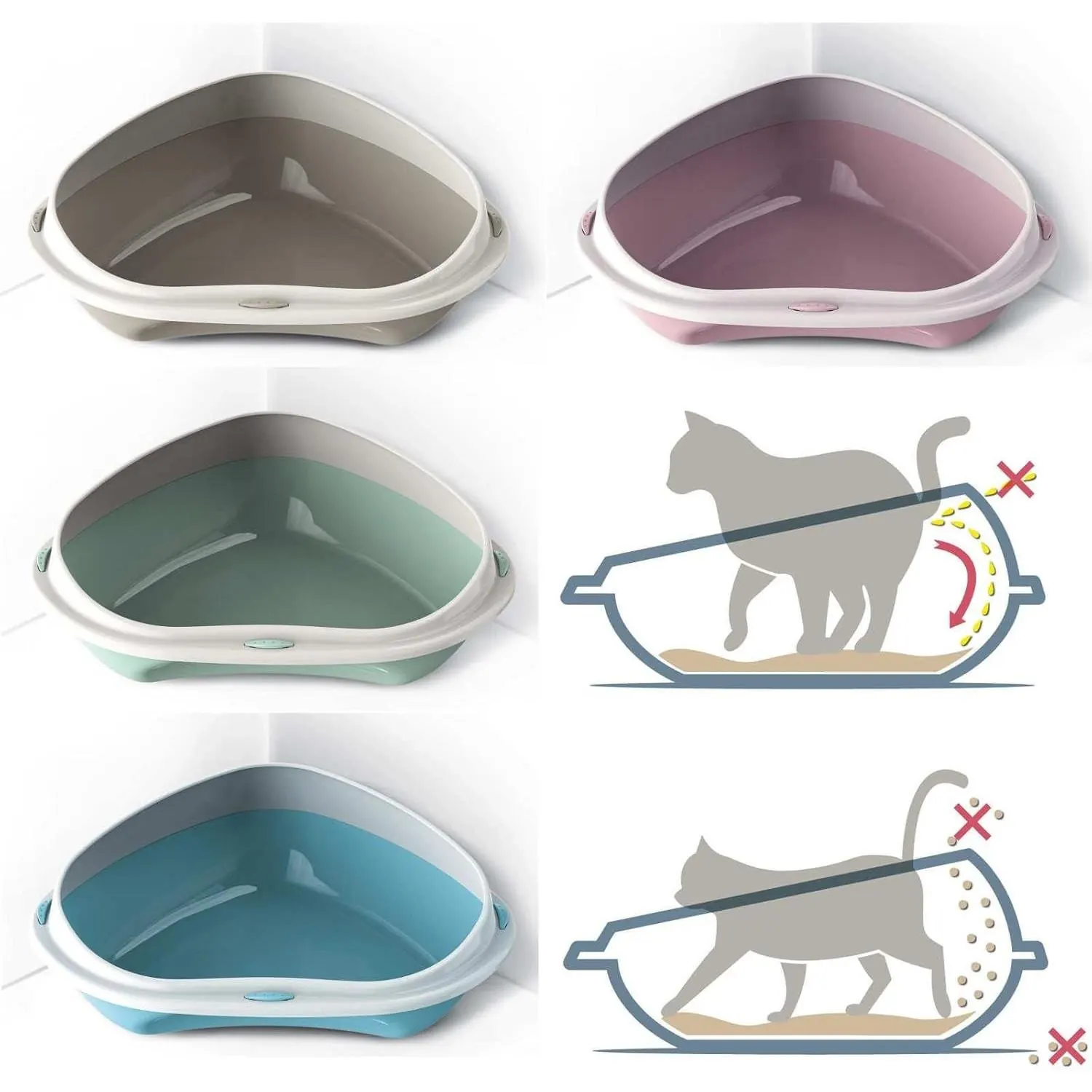 Bac à litière d’angle pour Chat Rose | Gris | Bleu Ciel | Vert miniature 2