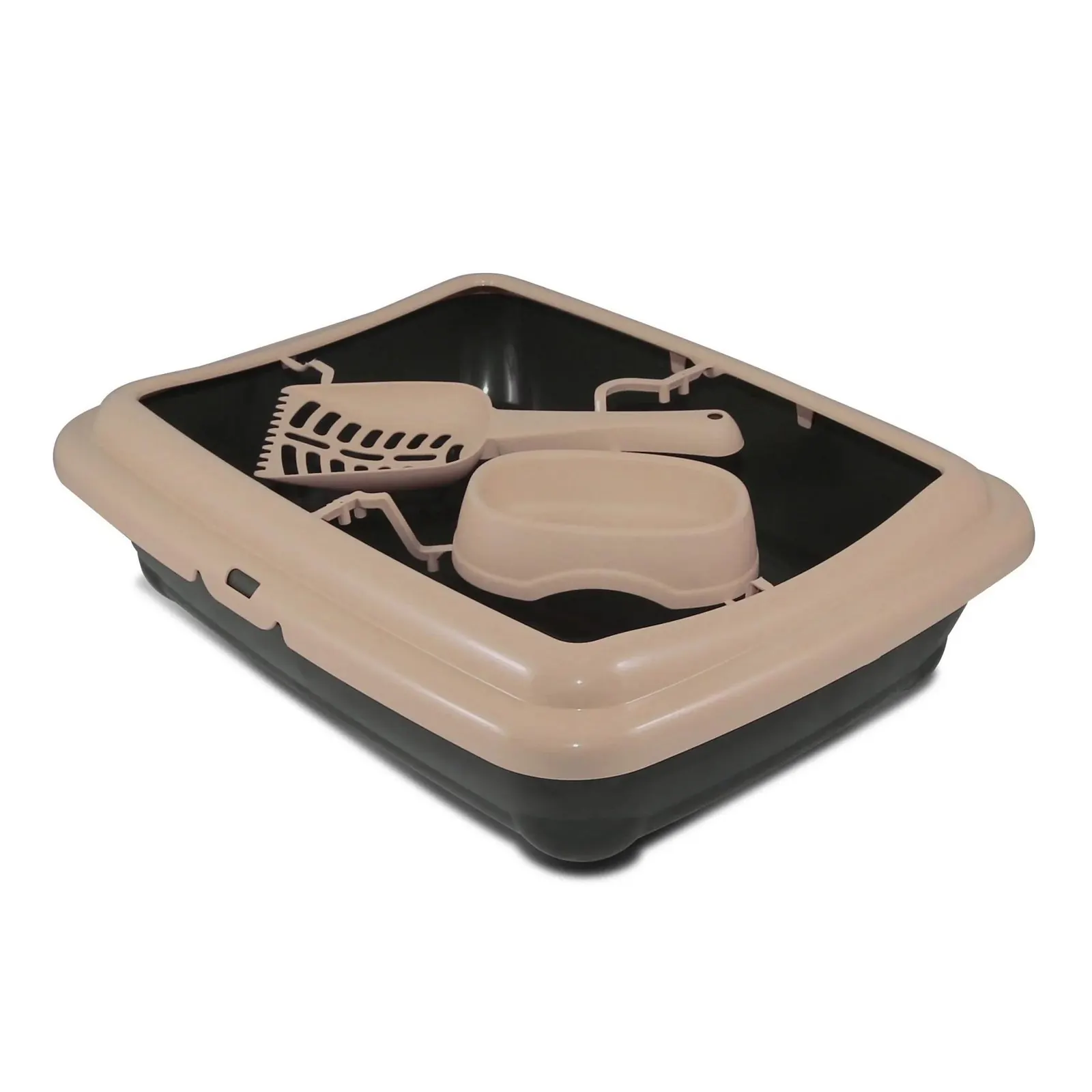 Bac à litière pour Chat, inclus pelle et gamelle (Beige | Violet) miniature 2