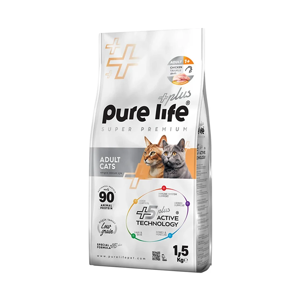 Pure Life Plus Super Premium Adult Cats au Poulet - 90% Protéines Animales - Low Grain - 1,5 Kg