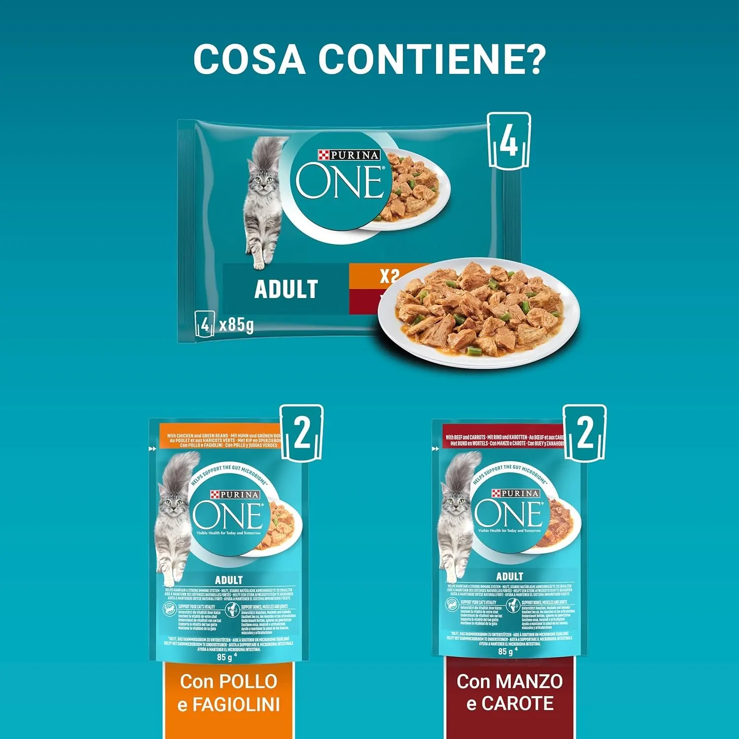 Purina ONE Adult Sachets Fraîcheur Pour Chat Poulet et Boeuf 4×85 g miniature 5