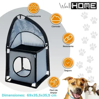 Tour D’angle Pour Chat En Métal Et Polyester Gris 69×35,5×35,5cm miniature 2