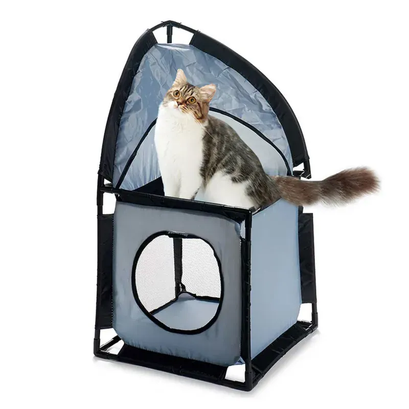 Tour D’angle Pour Chat En Métal Et Polyester Gris 69×35,5×35,5cm miniature 5